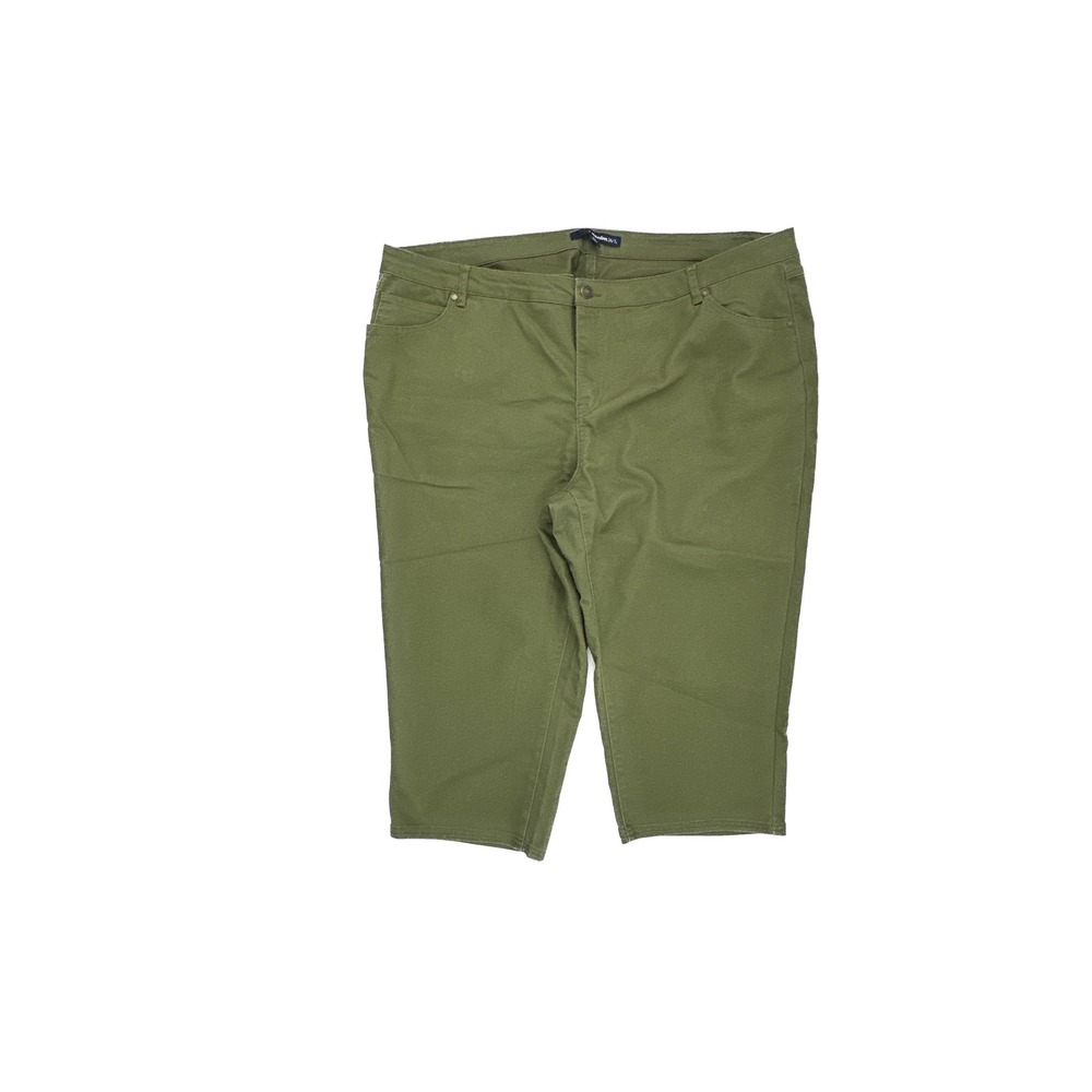 Denim 24/7 Cropped Pants Womens‎ 24W Green Stretch Cotton Twill Capris